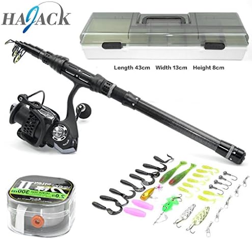 HAJACK Fishing Rod and Reel Combos Telescopic Fishing Pole with Fishing Reel Box Line Lures Hooks Accessories Fishing Carrier Box