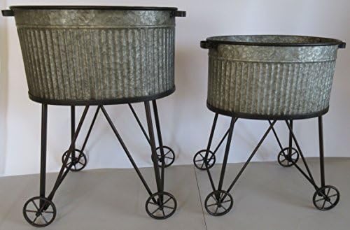 GSM Set of 2 Metal Freestanding Farmhouse Planter on Wheels