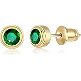 Hypoallergenic Stud Earrings for Women, 14k Gold Plated 925 Sterling Silver Posts Ear Studs, Small Cubic Zirconia Stud Earrings, Women'S CZ Round Bezel Set Earrings