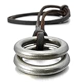 INBLUE Men's Alloy Genuine Leather Pendant Necklace Silver Tone Double Ring Adjustable 16~26 Inch Chain