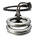INBLUE Men's Alloy Genuine Leather Pendant Necklace Silver Tone Double Ring Adjustable 16~26 Inch Chain