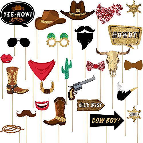 26 Pieces West Cowboy Photo Booth Props Kit, Western Party Decorations Selfie Props for Western Cowb - //coolthings.us
