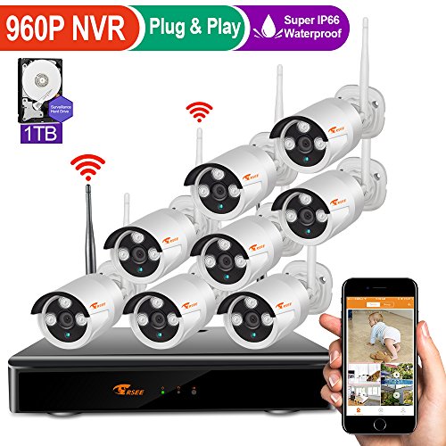 Auto Pair 8ch 960P Dvr Wireless Surveillance Camera System with Wifi Night Vision 720P Cameras and 1TB Hard Drive Easy View by Ios or Android App