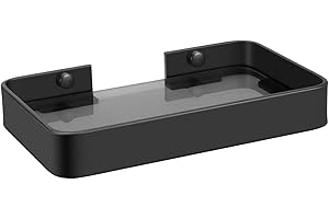 Z metnal Small Glass Bathroom Shelves, Matte Black Floating Shelf, Mini Wall Shelf Organizer, Wall Mounted (Dark Glass, 8 inch/20cm), 1 pcs