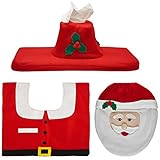Christmas Happy Santa Toilet Decor Seat Tank Tissue Cover and Rug Set for Christmas Decor