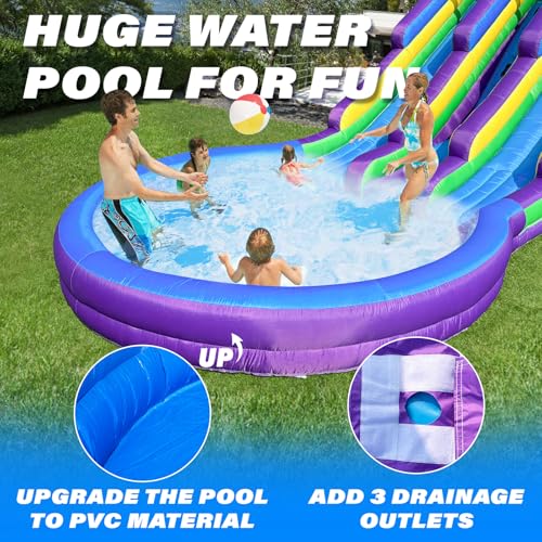 GOFAFALO Inflatable Grade Double Water Slide for Kids and Adults with Big Splash Pool, 20.6 * 9.45 * 11.3FT Backyard Party Oxford Water Slide with Air Blower-Purple