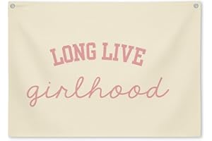 BONETAT Pink Long Live Girlhood Banner For Coquette Girls Room Decor Vintage Linen Cute Aesthetic Room Decor For Toddler Bedroom Playroom Baby Girl Nursery Wall Art Gift For Tween Teen Girls-b02