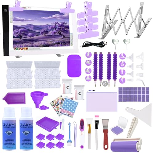 DNSGOOR 247 Pieces All Inclusive Diamond Painting Accessories Kit A2 LED Diamond Painting Light Plates Diamond Painting Sealing Storage Box 5D Painting Tools for