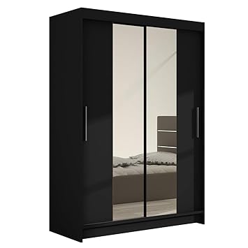 Schwebetürenschrank Miami II Modernes Kleiderschrank, Schiebetürenschrank, Schlafzimmerschrank, Schlafzimmer (Schwarz)