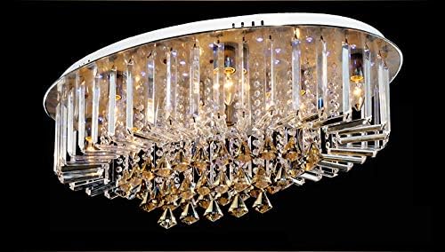 Large Crystal Chandelier Ellipse Semi Flush Ceiling Light Switchable Color Modern K9 Crystal Creative Flush Mount Fixture Pendant Lamp L60cm W40 H35cm with LED Lamp Beads of Red, Blue and Purple