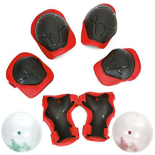 Yooan Sports Protective Gear Safety Pad Safeguard (Knee Elbow Wrist) Support Pad Set Equipment for Kids Roller Bicycle Bike Skateboard Protector Guards Pads-Red - Thumbnail 7