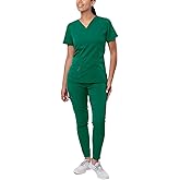 Adar Pro Scrubs Set for Women - Stretch Elevated V-Neck Scrub Top & Yoga Jogger Cargo Scrub Pants, 7 Pockets