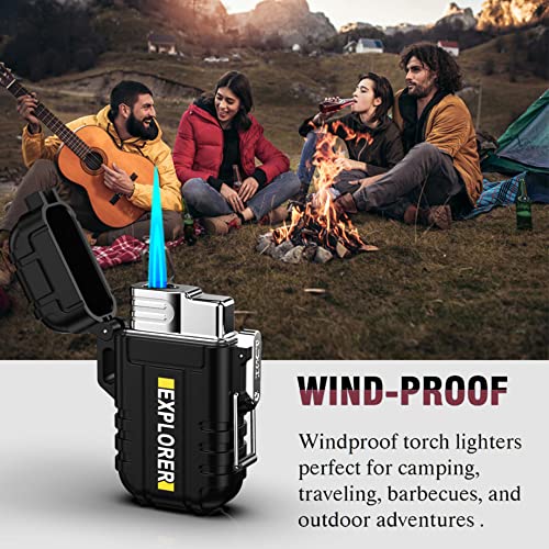 Torch Lighter, Refillable Butane Lighter with Lock, Windproof and Waterproof Gas Lighter