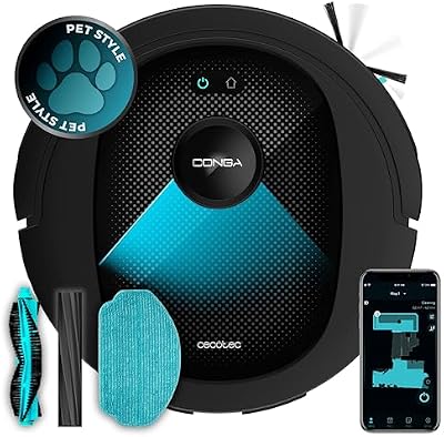 Robot Aspirapolvere Conga 8490 Ultimate Ultra Power. Navigazione Laser, APP Pulizia 4in1, Spazza, Aspira, Lava e Passa la Mopa, 7000 Pa, Fino a 170 Min Autonomia, Spazzola Centrale in Silicone