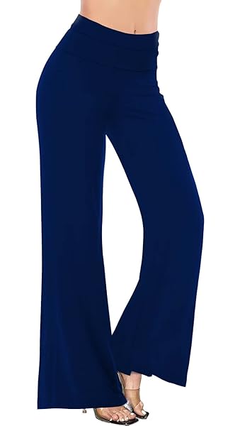 HYBRID & COMPANY WOMEN PALAZZO PANTS W/FOLD OVER WAIST BAND KPZ26932 NAVY L