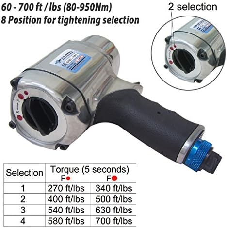 FIRSTINFO B2401US | 1/2" 700 ft/lbs 8 Selection Heavy Duty Dr. Air/Pneumatic Aluminum Impact Wrench