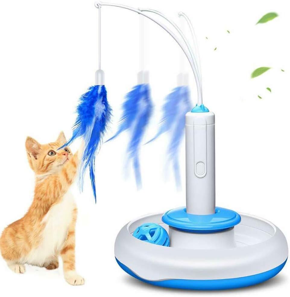 KSBBHDS Feder Katzenstab Mit 5 Plüsch Raupen - Interaktives Spielzeug Für Katzen