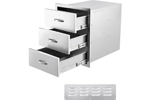 FESTISOUL 18W x 23D x 23H Inch Outdoor Kitchen Drawers Stainless Steel, Flush Mount Triple Drawers with Stainless Steel Handle, Venting Panel Weatherproof for Kitchen Island Patio, Grill Station