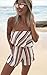 ECOWISH Women Off Shoulder Romper Strapless Floral Print Striped Beach Shorts Jumpsuit (US S, Orange)