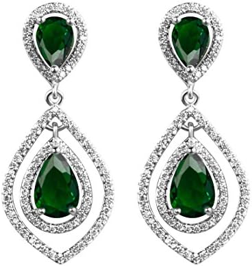 Women Pear Shape Crystal Earrings Dangle Teardrop Rhinestone Earring (Green)