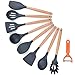 Kitchen Utensils,WiK Suang Silicone Kitchen Utensil Set 8-Piece Cooking Utensils Set with Bamboo Wood Handles for Nonstick Cookware, with Bonus Peeler