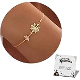 Sistble Halloween Bracelets for Women Girls, Halloween Gifts 14K Gold Plated Spider Web Bracelet with 1-12 Birthstone Bracelet Halloween Theme Party Accessories Jewelry