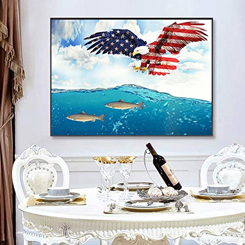 5D Full Drill Diamond Painting Kits by Numbers for Adults and Beginners Flag and Eagle Diamond Wall Art Craft Paint with Round Diamonds for Home Wall Decor Gift for Friends and Family 17.7x13.8In
