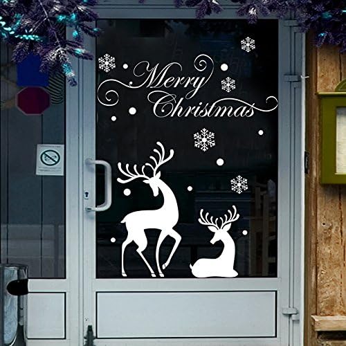 Christmas Window Decal Stickers Decorations Santa Claus Shop Glass Door Home Wall Art Decals (Deer Love)