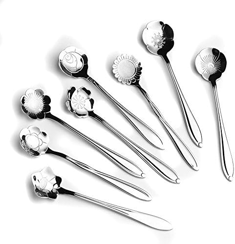 Stainless Steel Creative Flower Coffee Spoon Tableware, Stirring Spoon, Sugar Spoon, Stir Bar Spoon, Mixing Spoon, Tea Spoon, Ice Tea Spoon, Ice Cream Spoons ,Pack of 8