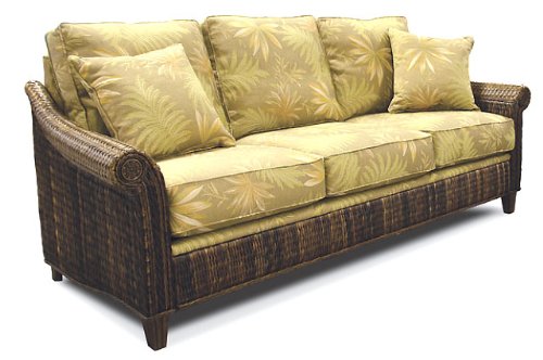 Indoor all natural Abaca Tropical Rattan and Wicker Queen Sleeper Sofa