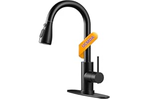 UCMDA Black Kitchen Faucets with Pull Down Sprayer - Swivel High Arc Single Handle Kitchen Sink Faucet, Kitchen Taps with Dec