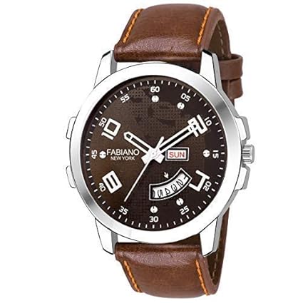 Mens Day & Date Brown Wrist Watch FNY121