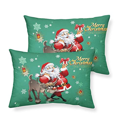 Oliven Christmas Pillowcases King Size Set of 2,Green Christmas Santa Elk Pillow Cases King Size Christmas Home Decor