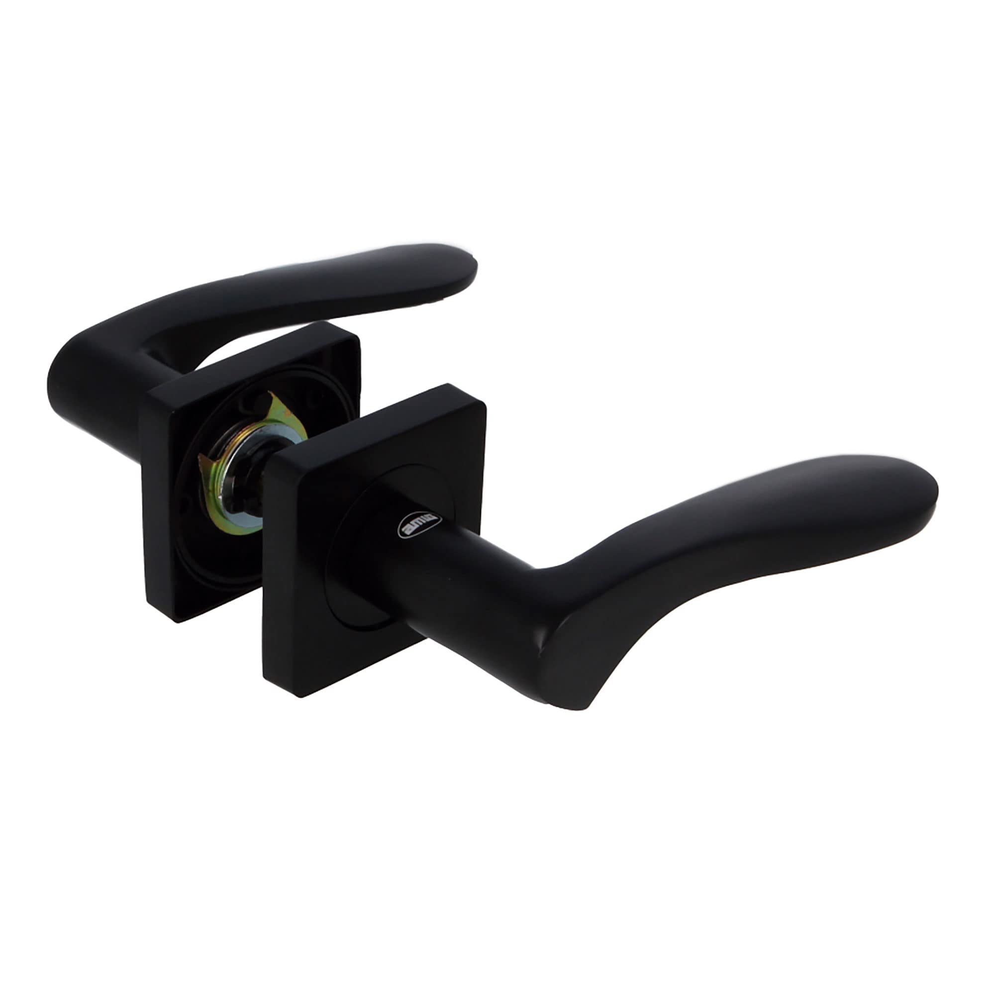 Amig - Set of Door Handles | Model BOLONIA | 122 x 48 mm | with Keyhole | Elegant and Simple Design | Ergonomic Grip Handle | Matte Black Zamak