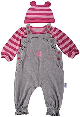 Baby Grils Rompers, 3D Bear Arts Jumpsuit + Stripe Bodysuit + Hat 3pcs Clothing Sets (12-18 Months)