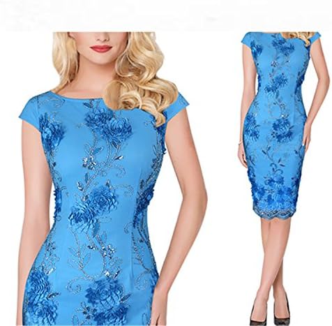 Womens Elegant 3D Flower Embroidery Casual Party Evening Bride Special Occasion Sheath Bodycon Dress 3906 Blue XXXL
