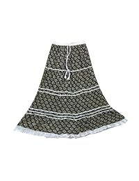 Mogul Women Bohemian Skirts White Lace Tiered Skirt Cotton Boho Skirts