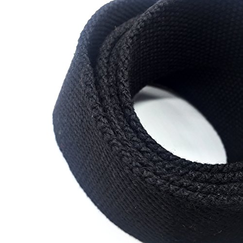 Canvas Web Belt Double D-ring Buckle 1 1/2 Inch Wide 54 Inch Long with Metal Tip Solid Color Black