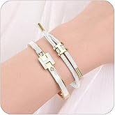 Hothink H Bracelets for Women,H Bangle and H Wire Rope Bracelet Set,18K Gold Plated Bracelets Set for Christmas Mothers Day Gifts for Women