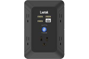 LVETEK Surge Protector Outlet with 5-Multi Plug Outlet and 4 USB Ports (1 USB C), 3-Sided 1680J Power Strip Wall Charger for Home, Travel, Office - ETL Listed, Black