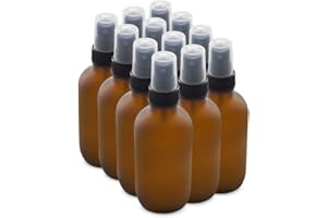 The Bottle Depot - 12 Pack - 4 oz Glass Spray Bottle - Amber Frosted - 22-400 Neck Finish - Boston Round Bottles - UV Rays Protection