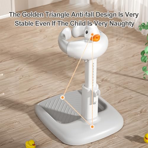 Duck Standing Baby Bath Station, Adjustable 65cm Height with Anti-Slip Base & Detachable Shower Holder, 360° Cleaning for 6+ Months, ABS BPA-Free (Gray)​​