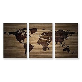 3 Panel Canvas Wall Art World Map Pictures Home Wall Decorations for Bedroom Living Room Paintings Canvas Prints Framed - 16"x24" x 3 Panels