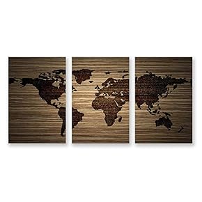 3 Panel World Map Pictures Home Wall for...