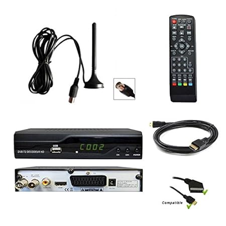Set H.265 HEVC DVB-T2 Receiver mit HDMI und Scart + Mini Innenantenne