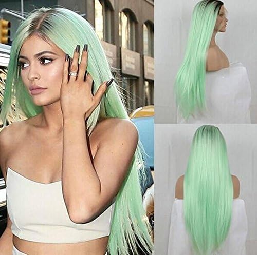 Wigsforyou Long Straight Ombre Mint Green Color Synthetic Wigs Cosplay Wig for Women