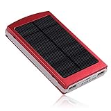 LingsFire Universal Portable 10000mAh Dual USB Port External Solar Panel Charger Power Bank Backup Battery Pack for Cell Phone, iphone, Samsung, HTC, Motorola, Sony Ericsson, Nokia, LG, Blackberry and More Cellphones / Tablet / Mp3 / Mp4 / GPS / Camera (Red)
