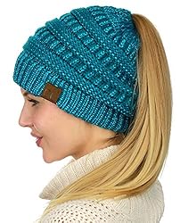 C.C BeanieTail Soft Stretch Cable Knit Messy High