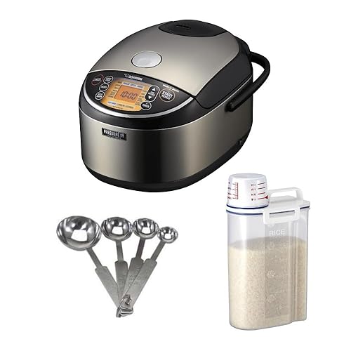 Zojirushi Pressure Induction Heating 10-Cup Rice Cooker/Warmer with  Stainless Steel Measuring Spoon Set and Compact Rice Container Bin (3  Items) in - Main Image