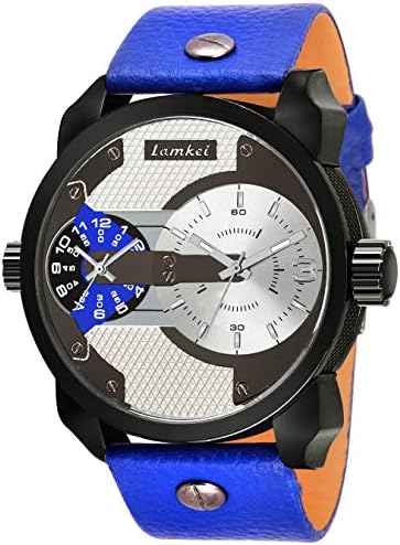 Lamkei Imported Chronograph Dual Time Display Multicolour Dial Blue Leather Strap Men’s Watch – LMK-0052